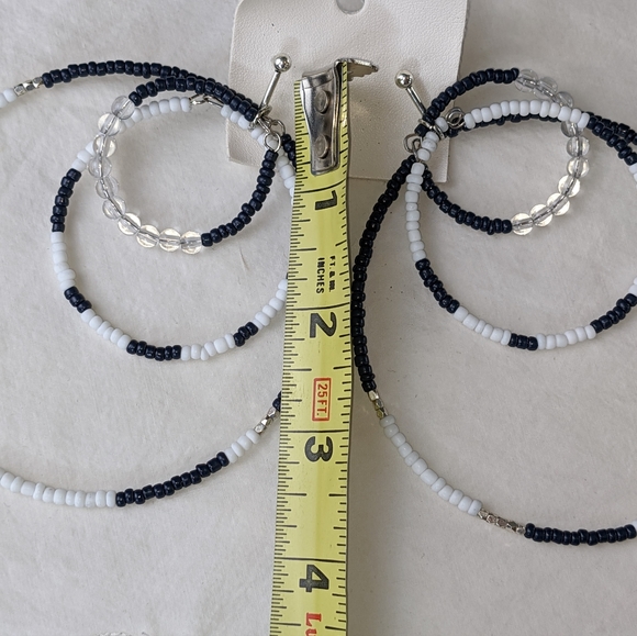 Free People NWT triple hoop bead earrings large navy blue white - Picture 9 of 11